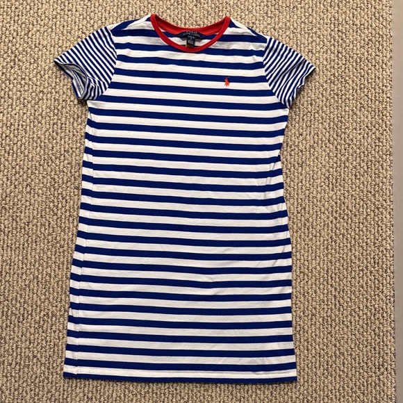 Ralph Lauren Girls Size L (12 -14)Navy and White Striped Tee Dress - Picture 1 of 5